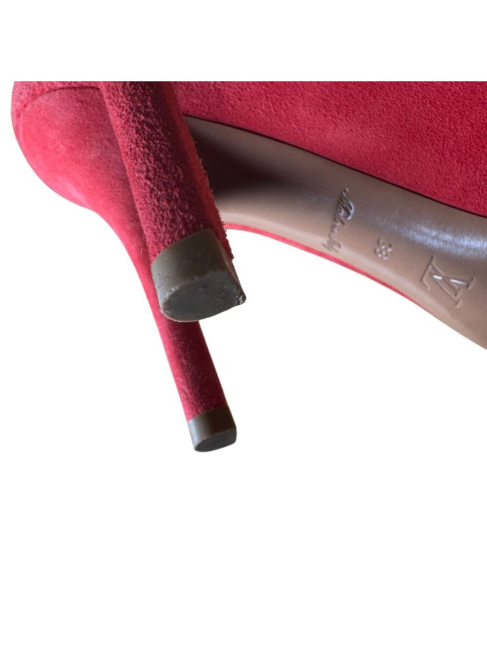 Louis Vuitton Red Suede Catania Peep Toe Platform Pumps Heels Size 38 - Picture 12 of 13